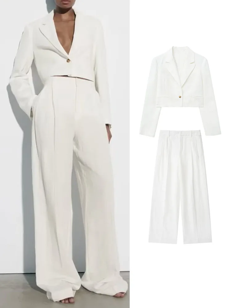 TRAF New Women Solid Blazer Suits Sets 2023 Fashion Office Lady Single Button Notched Jacket Casual Wide Leg Pants Outwear
TRAF New Women Solid Blazer Suits Sets 2023 Fashion Office Lady Single Button Notched Jacket Casual Wide Leg Pants Outwear