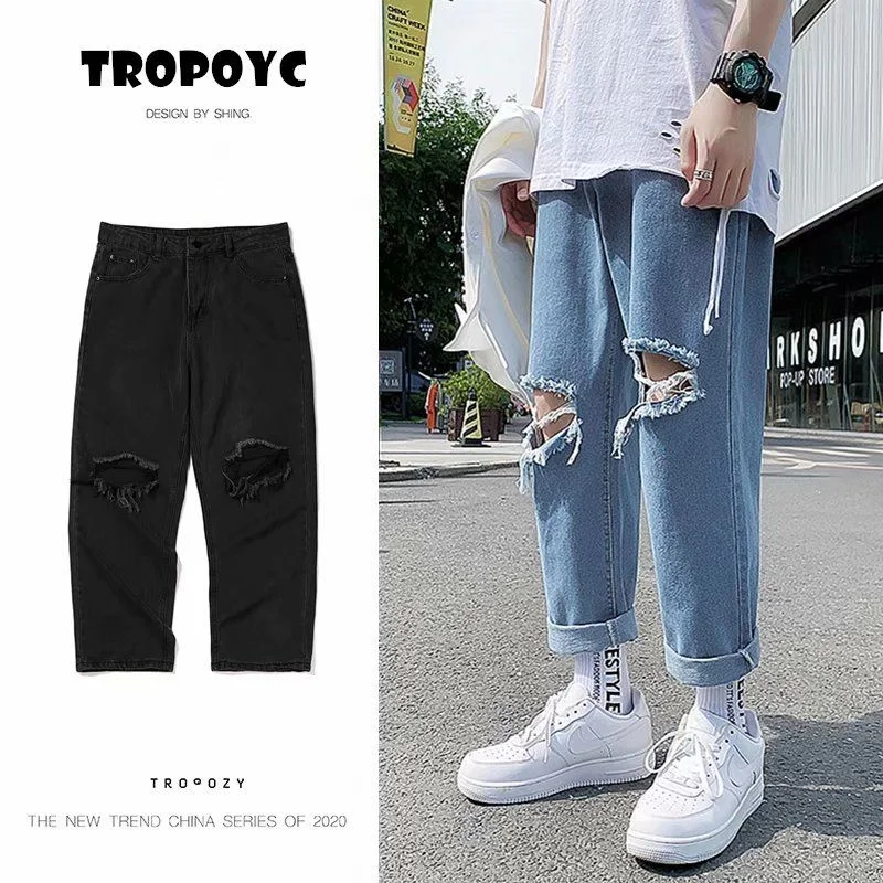 Summer Blue/Black Ripped Jeans Men Fashion Casual Straight Jeans Men Streetwear Loose Hip Hop Hole Denim Pants Mens Trousers
Summer Blue/Black Ripped Jeans Men Fashion Casual Straight Jeans Men Streetwear Loose Hip Hop Hole Denim Pants Mens Trousers