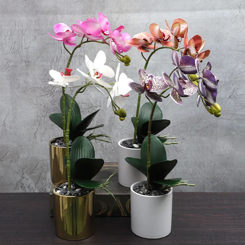 

Simulation Butterfly Orchid Bonsai Fake Flower Artificial Plant Potted White Purple Red Phalaenopsis For Home Office Decoration