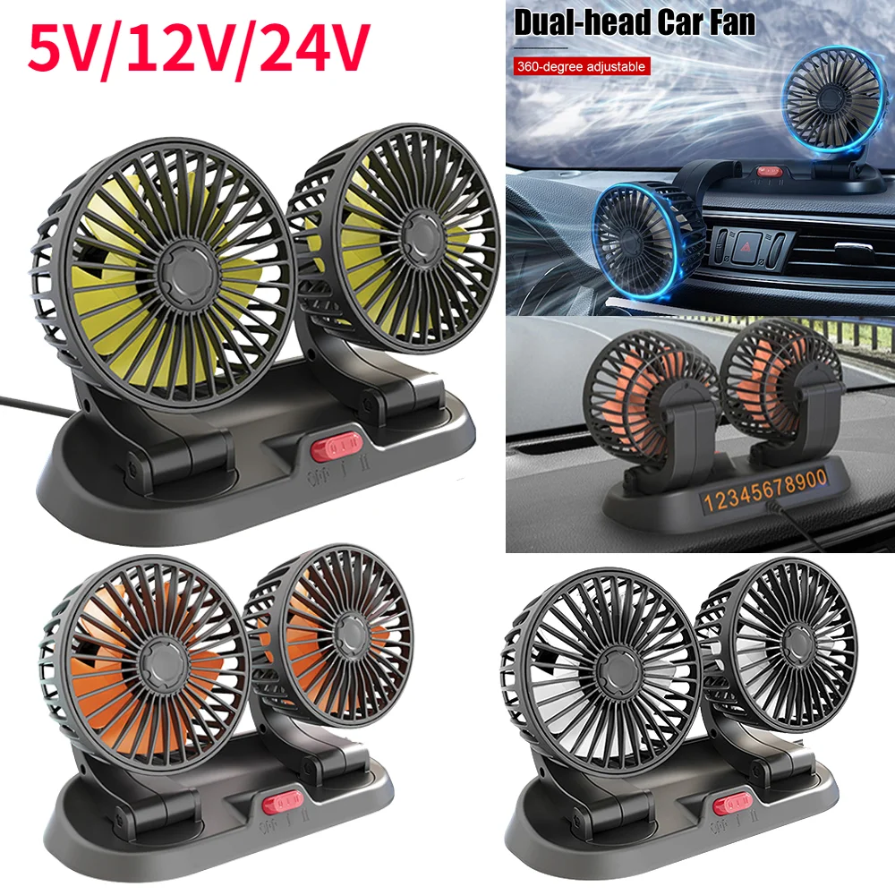 

Portable Dual Head Car Fan 360 Degree Rotation Car Auto Air Cooling Fan USB Air Circulation Fans for Dashboard RV Truck