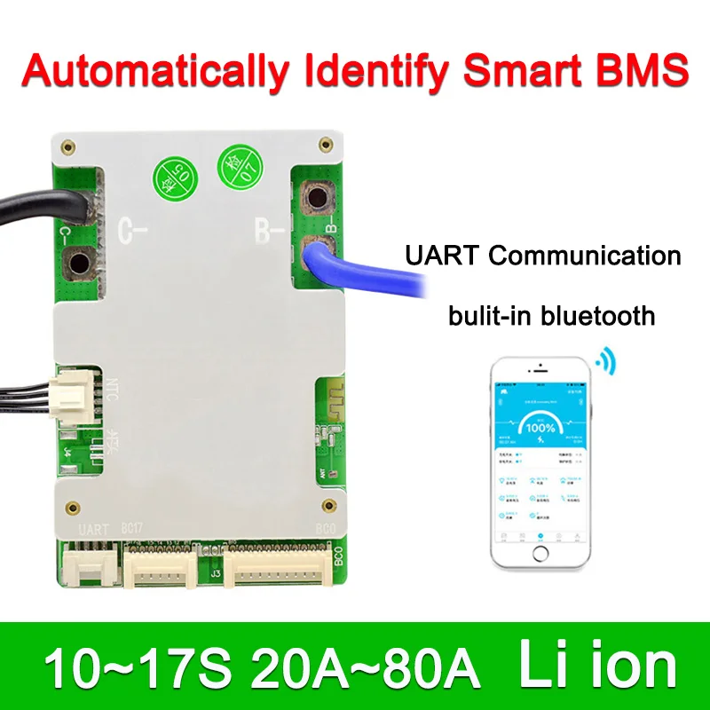 JBD Smart BMS для литий-ионной батареи от 10S до 17S, система управления батареей со встроенной Bluetooth защитной платой
JBD Smart BMS для литий-ионной батареи от 10S до 17S, система управления батареей со встроенной Bluetooth защитной платой