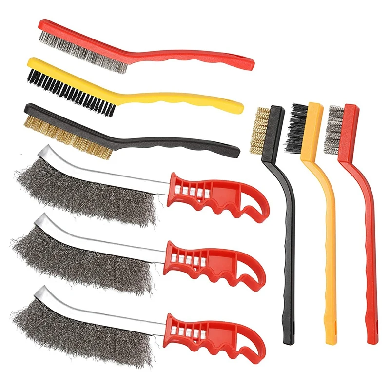 9 Pcs Wire Brush Set Stainless Steel Brass Nylon Hand Wire Brush For Cleaning Welding Slag, Rust Removal Wire Brush
9 Pcs Wire Brush Set Stainless Steel Brass Nylon Hand Wire Brush For Cleaning Welding Slag, Rust Removal Wire Brush