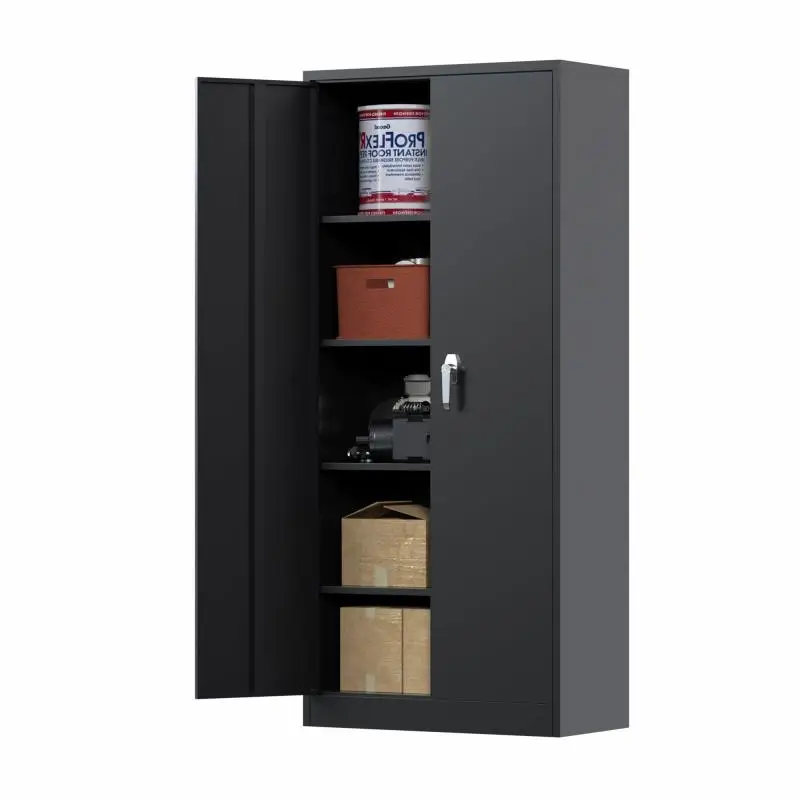 

2 Door Metal Storage Cabinet with Adjustable 4 Shelves, 71 inches Tall Locking Steel Garage Cabinet, Assembly Required, Black