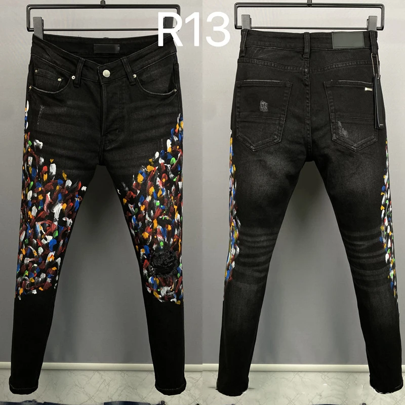 AM New Men's Pants Fashion Paint Painting Knee Ripped Black Jeans Streetwear Skinny Stretch Trousers Casual Trendy Male Pant
AM New Men's Pants Fashion Paint Painting Knee Ripped Black Jeans Streetwear Skinny Stretch Trousers Casual Trendy Male Pant