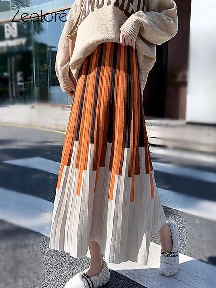Zeolore Contrasting Color Stripes High Waist Pleated Skirt Spring Summer A-line Knit Skirt Korean Style Midi Long Skirt QT1269
Zeolore Contrasting Color Stripes High Waist Pleated Skirt Spring Summer A-line Knit Skirt Korean Style Midi Long Skirt QT1269
