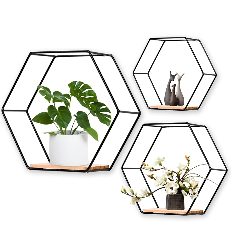 3Pcs Hexagon Wall Shelves Hanging Shelves Metal And Wood Floating Shelves Wall Storage Organiser For Home Shelf
3Pcs Hexagon Wall Shelves Hanging Shelves Metal And Wood Floating Shelves Wall Storage Organiser For Home Shelf