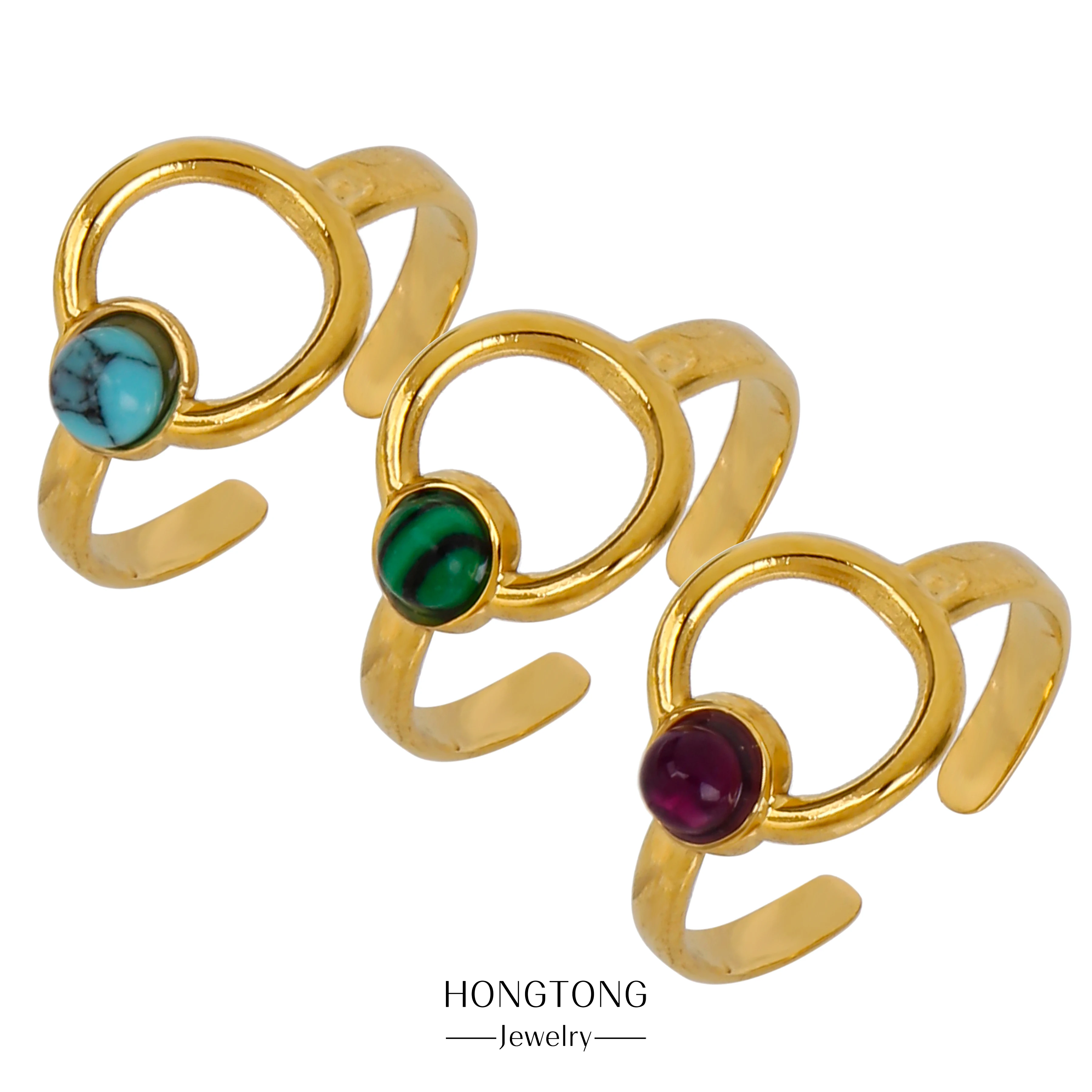 

HONGTONG Gold-Plated Luxury Irregular Gem Fashion Ring Stainless Steel Ring Jewelry Couple Gift Banquet