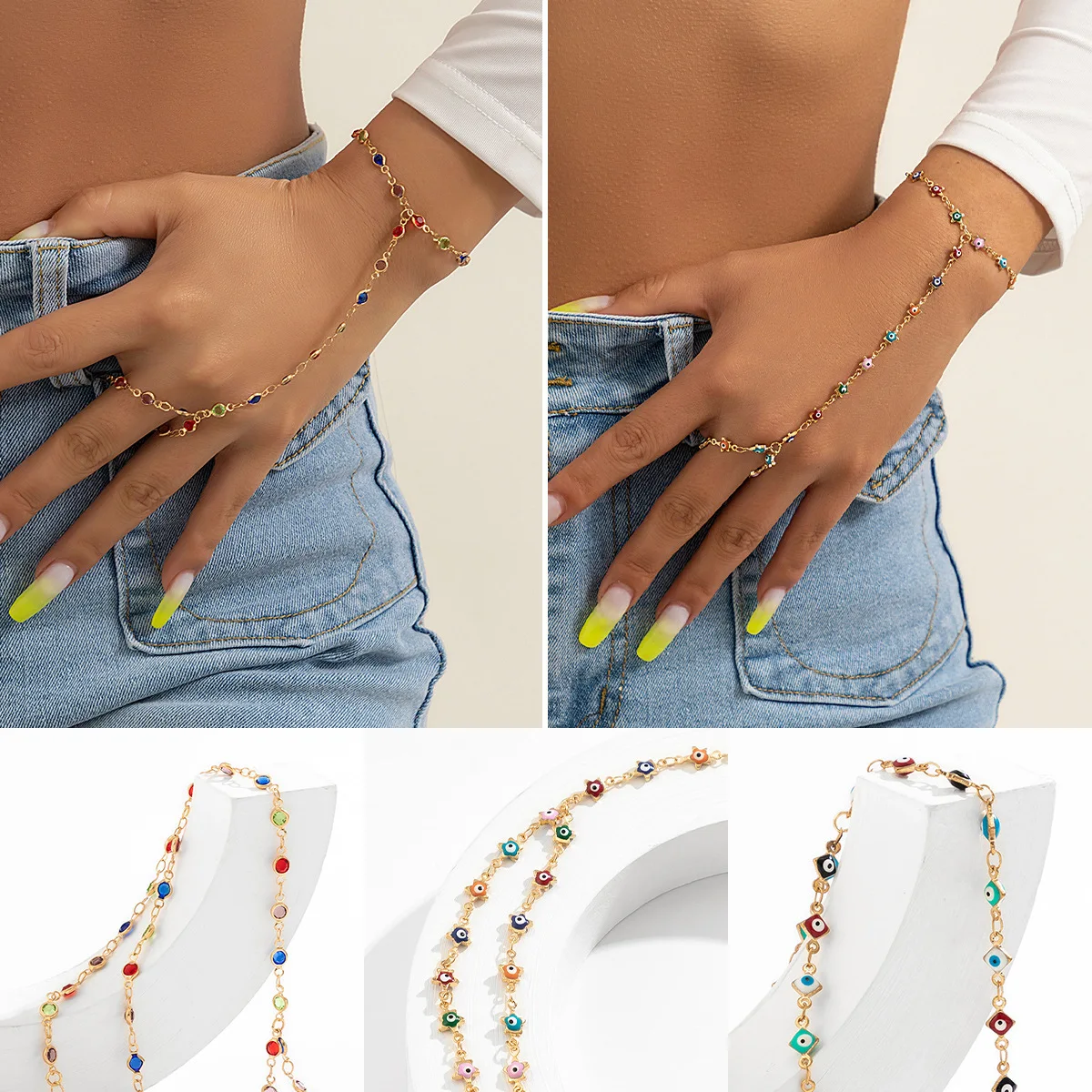 Creative Crystals Link Chain Bracelet Connected Finger Ring Bangle Bracelets for Women Trendy Blue Turkish Evil Eye Bracelets
Creative Crystals Link Chain Bracelet Connected Finger Ring Bangle Bracelets for Women Trendy Blue Turkish Evil Eye Bracelets