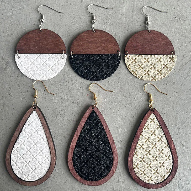 European and American Fashion Jewelry Drop-shaped Semi-circular Wood Earrings Simple Personality Wood Frame Leather Earrings
European and American Fashion Jewelry Drop-shaped Semi-circular Wood Earrings Simple Personality Wood Frame Leather Earrings