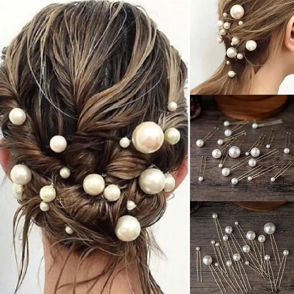 

Headdress Hair Accessories 20Pcs/box U-shaped Hairstyle Tools U-shaped Hairpin Pearl Hairpin Wedding Headwear Bridal Tiara