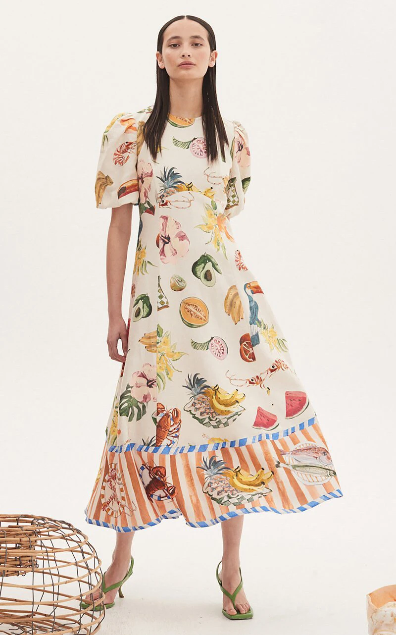 Women Fruit Print Contrast Stripes Short Sleeve 2023 Spring Summer Holiday Midi Dress
Women Fruit Print Contrast Stripes Short Sleeve 2023 Spring Summer Holiday Midi Dress