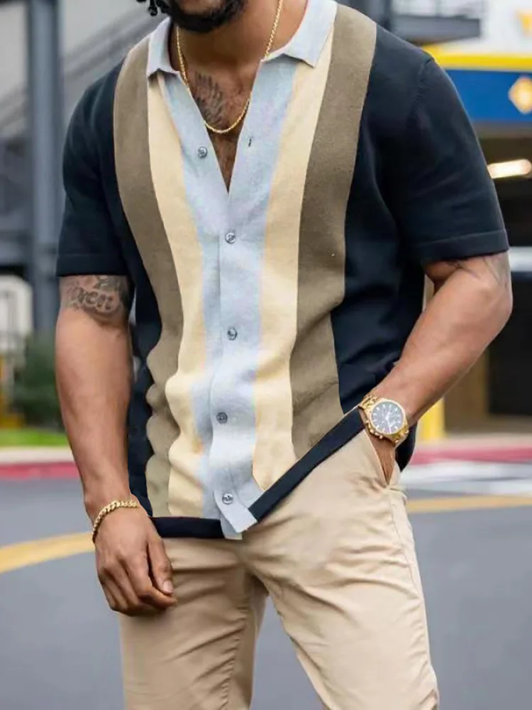 Men's Fashion Striped Contrast Color T-Shirts 2022 Summer Short Sleeve Lapel Button Polo Shirts Men Casual Slim Knitted Cardigan
Men's Fashion Striped Contrast Color T-Shirts 2022 Summer Short Sleeve Lapel Button Polo Shirts Men Casual Slim Knitted Cardigan