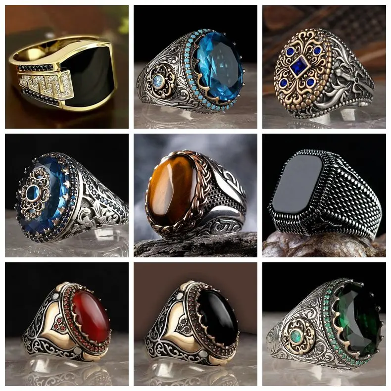 30 Styles Vintage Handmade Turkish Signet Ring For Men Women Ancient Silver Color Black Onyx Stone Punk Rings Religious Jewelry
30 Styles Vintage Handmade Turkish Signet Ring For Men Women Ancient Silver Color Black Onyx Stone Punk Rings Religious Jewelry