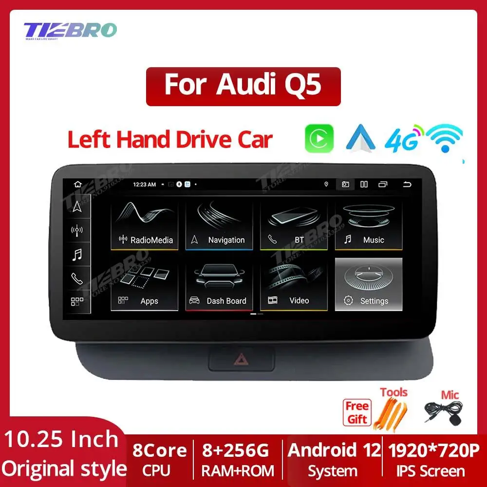 

TIEBRO 10,25 ''Автомагнитола для Audi Q5 2009-2016 LHD Carplay мультимедийный плеер GPS-навигация Android 11,0 головное устройство 8G + 256G