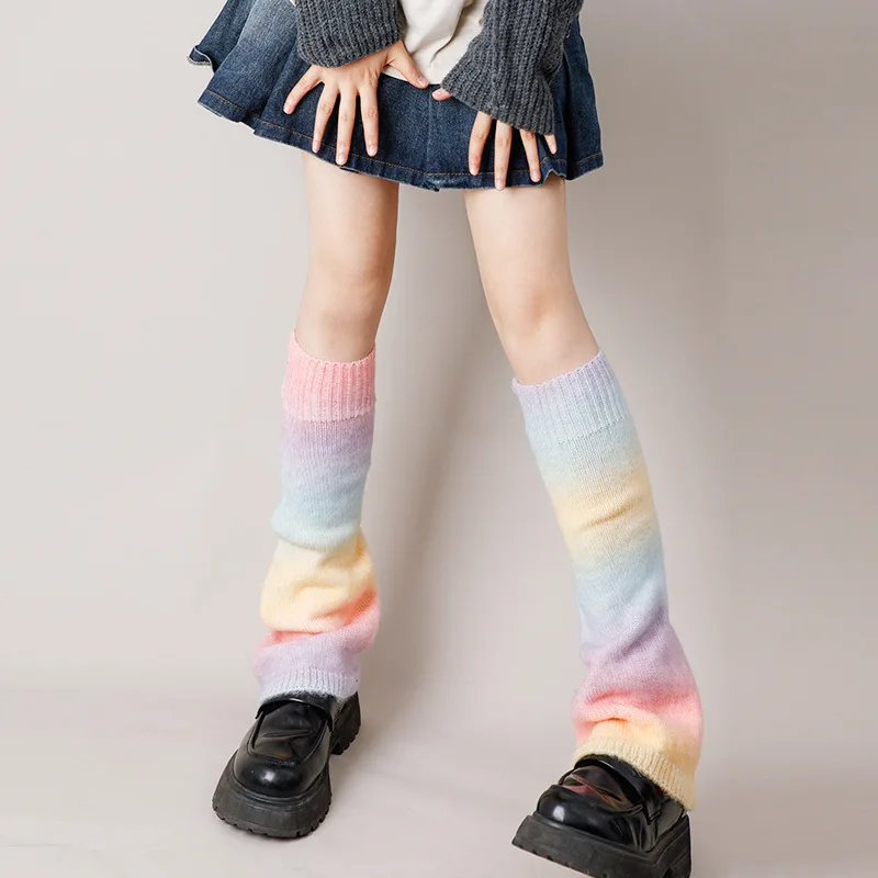 

Leg Rainbow Fashion Retro Cover Japanese Wool Girl Cover Socks Spice Gradient Ankle Warmer Leg Knitted Women Pile Colour Loose