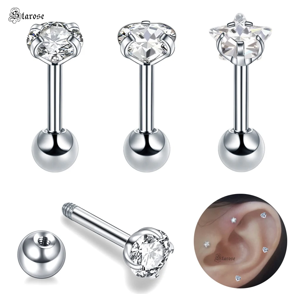 1Pair 1.0x6mm Barbell Piercing Ball Round Star Heart Zircon Helix Piercing Jewelry Surgical Steel Conch Piercing Tragus Earrings
1Pair 1.0x6mm Barbell Piercing Ball Round Star Heart Zircon Helix Piercing Jewelry Surgical Steel Conch Piercing Tragus Earrings