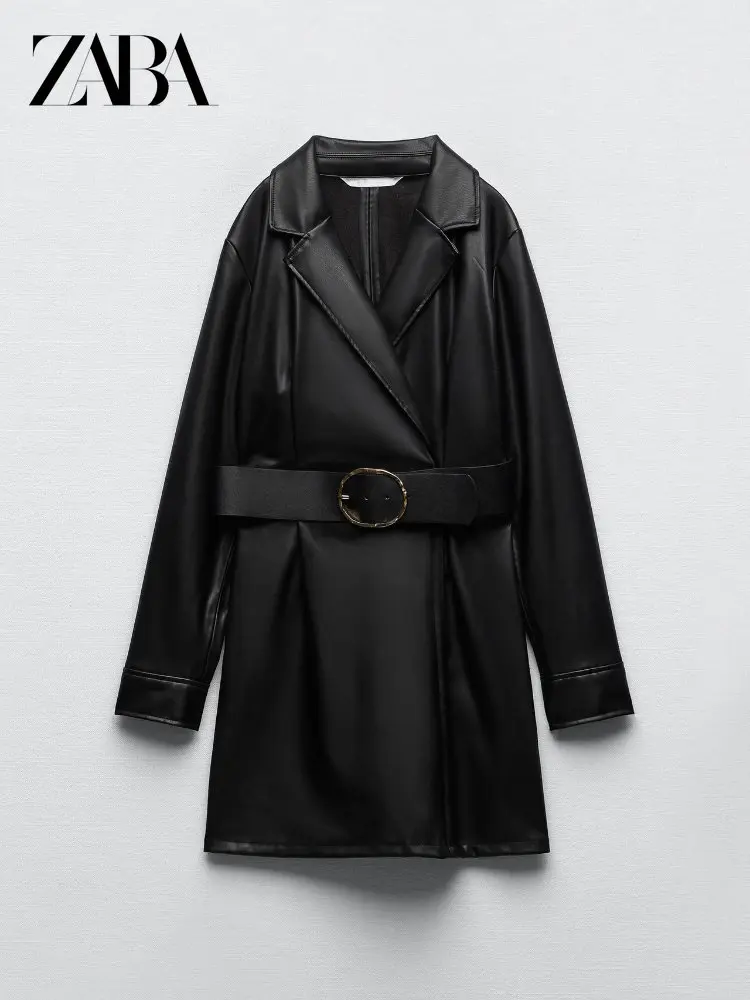 ZABA ZAR Autumn Winter ZA Women's New Lapel Long Sleeve Belt Decorative PU Dress Black Faux Leather Blazer Dress Party Dress
ZABA ZAR Autumn Winter ZA Women's New Lapel Long Sleeve Belt Decorative PU Dress Black Faux Leather Blazer Dress Party Dress