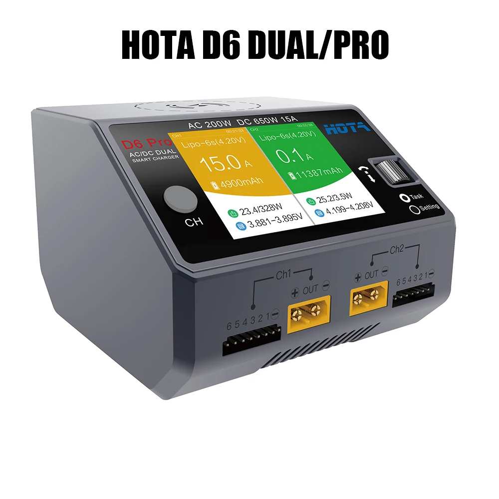 

HOTA D6 Dual D6 Pro Smart Charger AC200W DC650W 15A for Lipo LiIon NiMH Battery with iPhone Samsung Wireless Charging