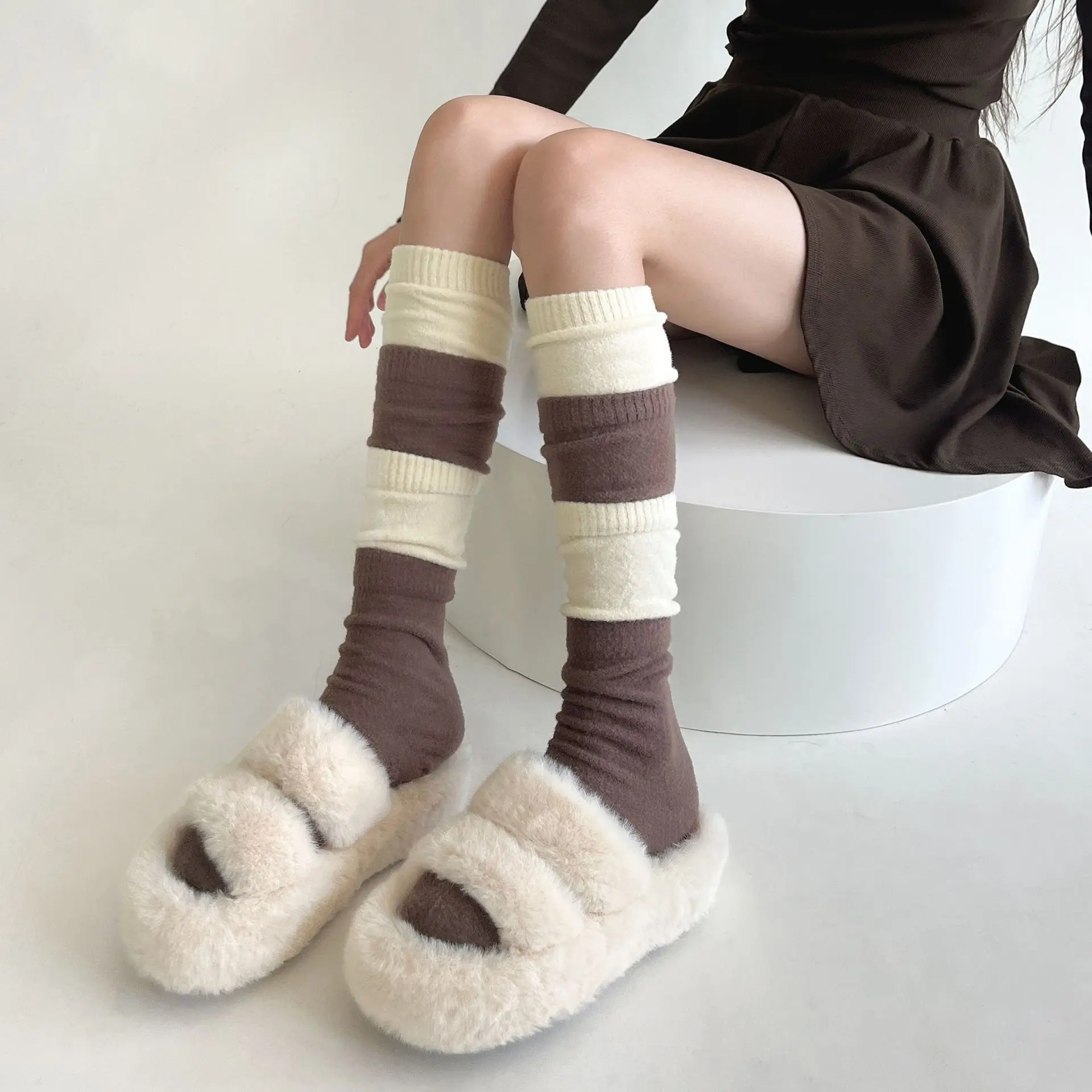 

Зимние толстые теплые женские чулки подходящие по цвету JK в японском стиле Гольфы коралловые флисовые теплые длинные носки для девочек чулки