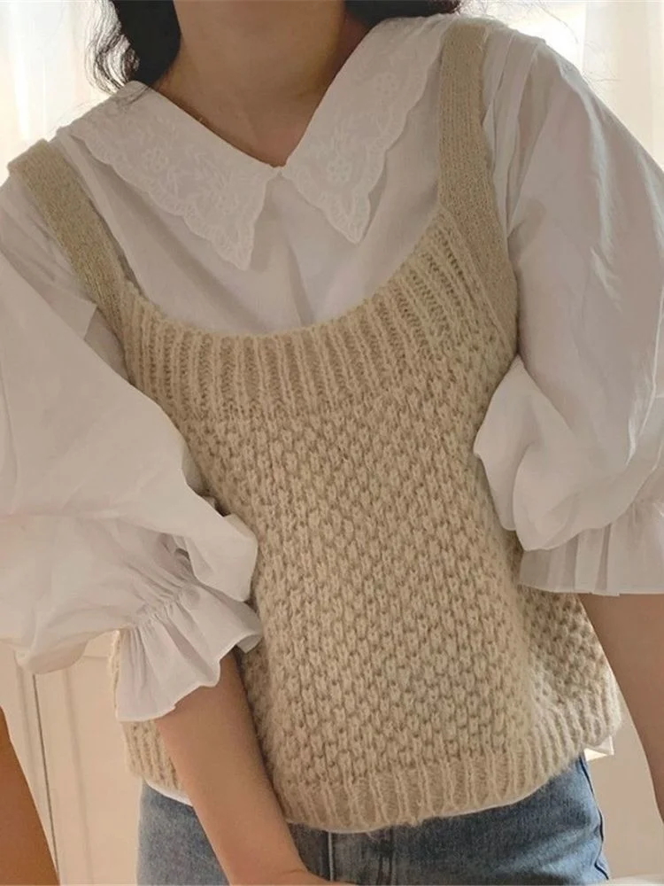 Women Sweater Vest Sweet Solid Short Sleeveless Tricot Lace-up Design Jumpers Elegant Spring Fall Retro All-match Fashion Style
Women Sweater Vest Sweet Solid Short Sleeveless Tricot Lace-up Design Jumpers Elegant Spring Fall Retro All-match Fashion Style