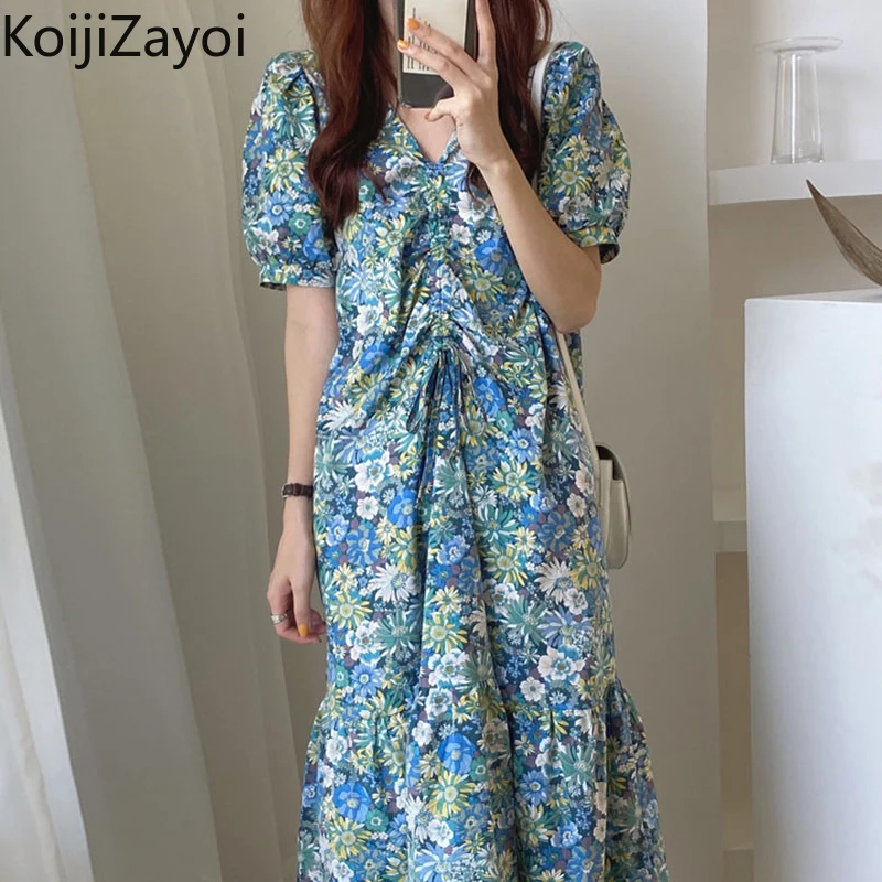 Koijizayoi Summer Floral Women Dress Elegant V-neck Pleated Sweet Women Clothes Puff Sleeves Ruffle Midi Dresses Loose Vestidos
Koijizayoi Summer Floral Women Dress Elegant V-neck Pleated Sweet Women Clothes Puff Sleeves Ruffle Midi Dresses Loose Vestidos