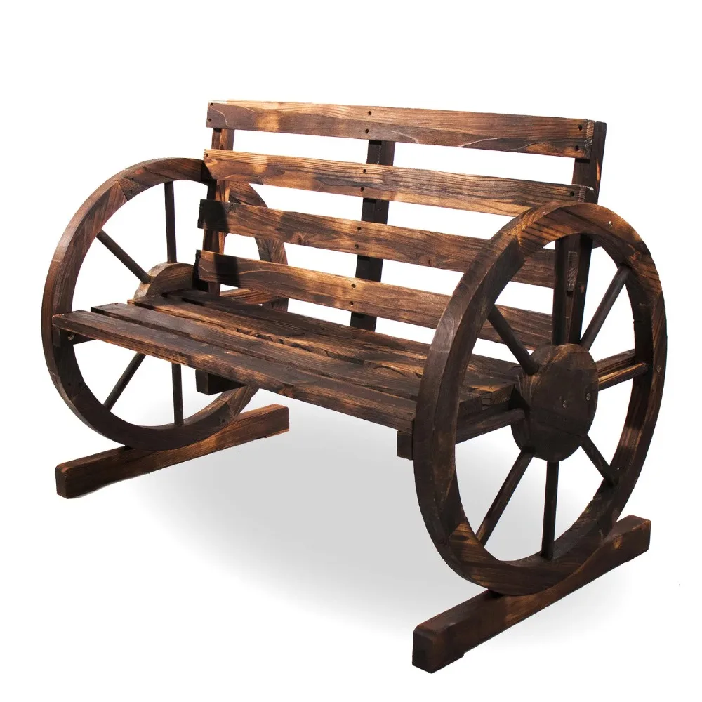 

Backyard Expressions Rustic Outdoor Wagon Wheel Patio Bench | Outdoor Wood Farmhouse Benchreclining outdoor chair