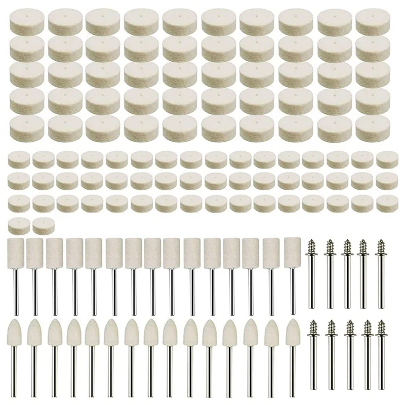 140Pcs Felt Polishing Attachment Set Wool Felt Polishing Disc Polishing Heads Turning Tool Accessory
140Pcs Felt Polishing Attachment Set Wool Felt Polishing Disc Polishing Heads Turning Tool Accessory