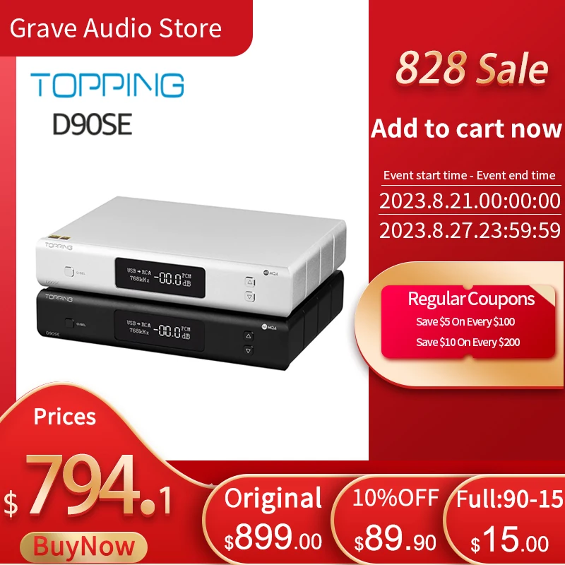TOPPING D90SE ES9038Pro MQA DAC Bluetooth 5.0 DSD512 PCM768kHz Fully Balanced HiFi Decoder
TOPPING D90SE ES9038Pro MQA DAC Bluetooth 5.0 DSD512 PCM768kHz Fully Balanced HiFi Decoder