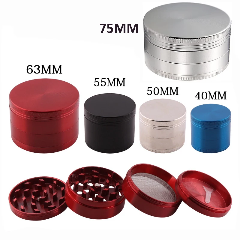 

Cheap Herb Grinder Metal Tobacco for Smoking 40 50 60 63mm 75MM 4 Layer Zinc Alloy Herbal 4 Pieces Smoke Accessories