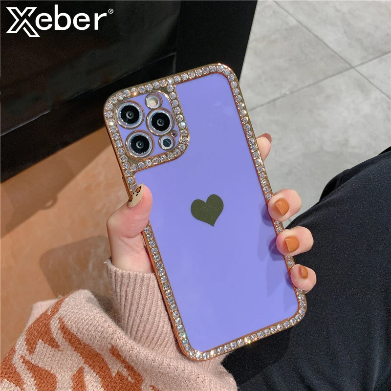 Роскошный блестящий чехол со стразами и сердечками для телефона iPhone 13 Pro Max 12 11 X XR