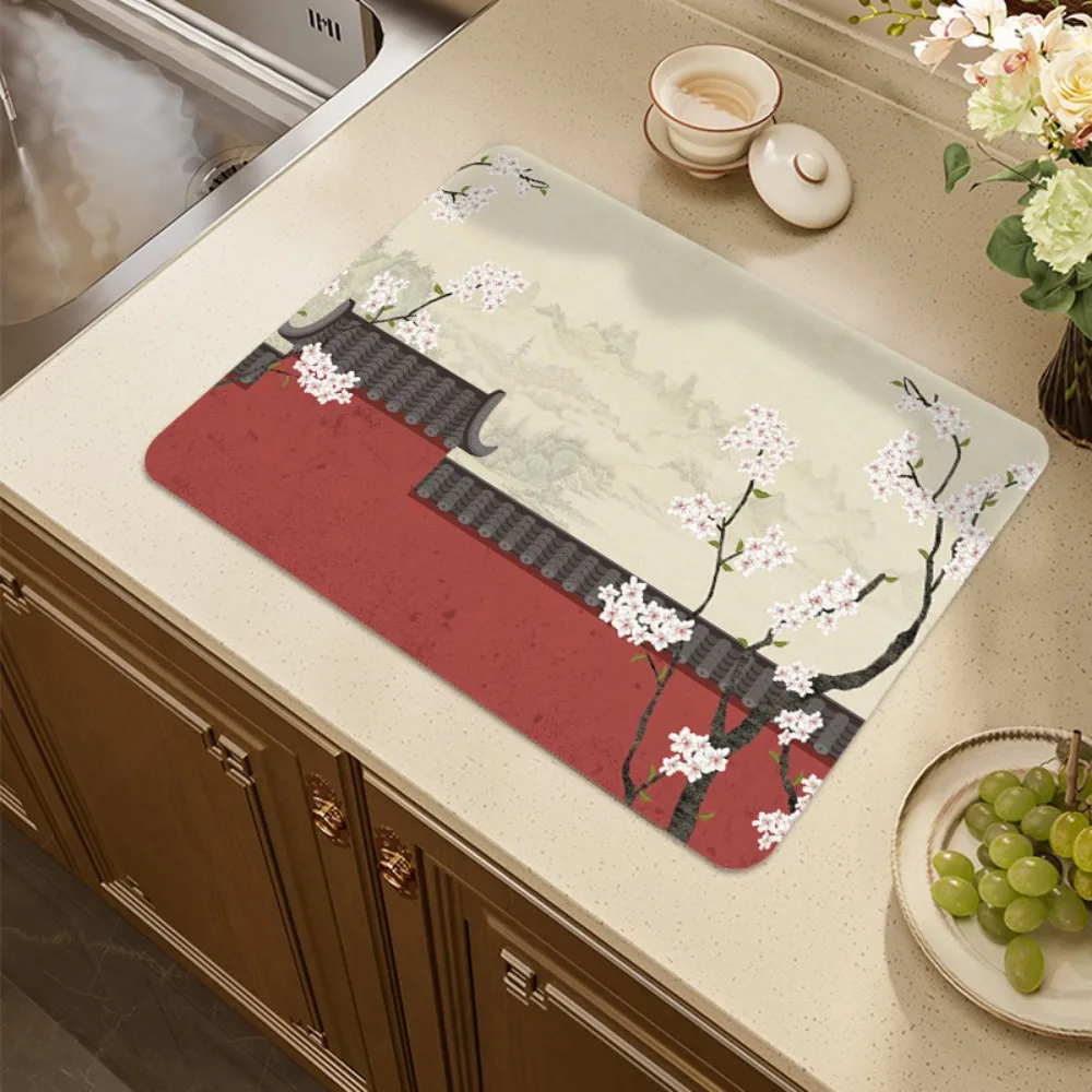 

Нескользящий изоляционный коврик, Абсорбирующая подстилка, винтажный коврик для сушки посуды для кухни, ванной комнаты