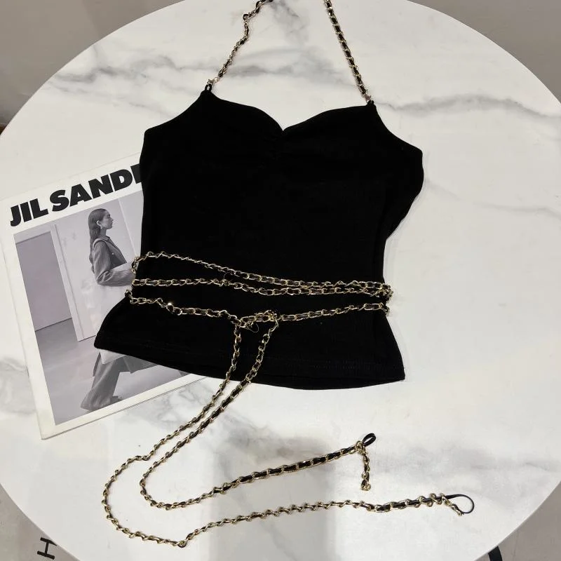 PREPOMP 2022 Spring Summer New Arrival Sleeveless Metal Chain Bandage Waist Black Slim Camisole Women GE080
PREPOMP 2022 Spring Summer New Arrival Sleeveless Metal Chain Bandage Waist Black Slim Camisole Women GE080