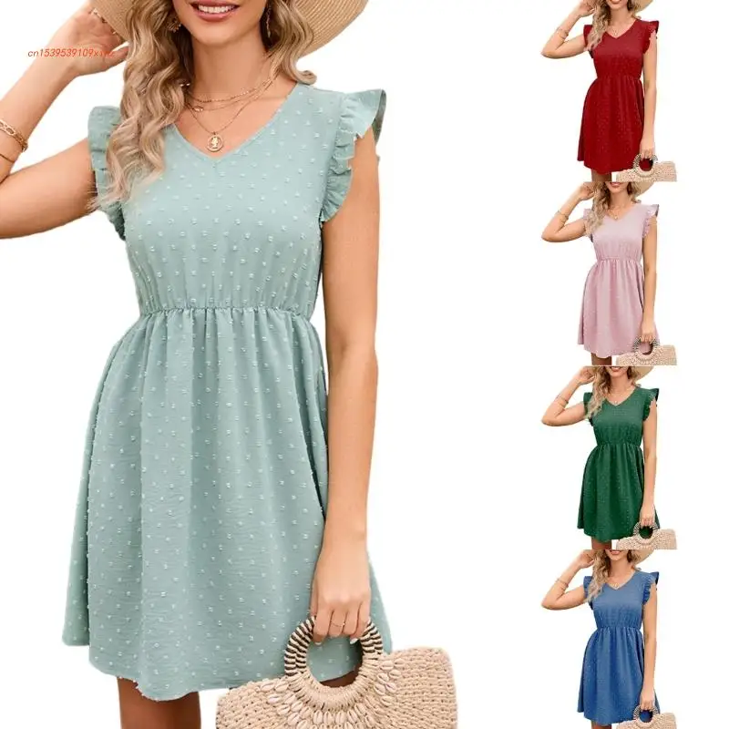 Женское платье-трапеция с оборками, коротким рукавом, V-образным вырезом и эластичным поясом, летнее короткое платье
Женское платье-трапеция с оборками, коротким рукавом, V-образным вырезом и эластичным поясом, летнее короткое платье