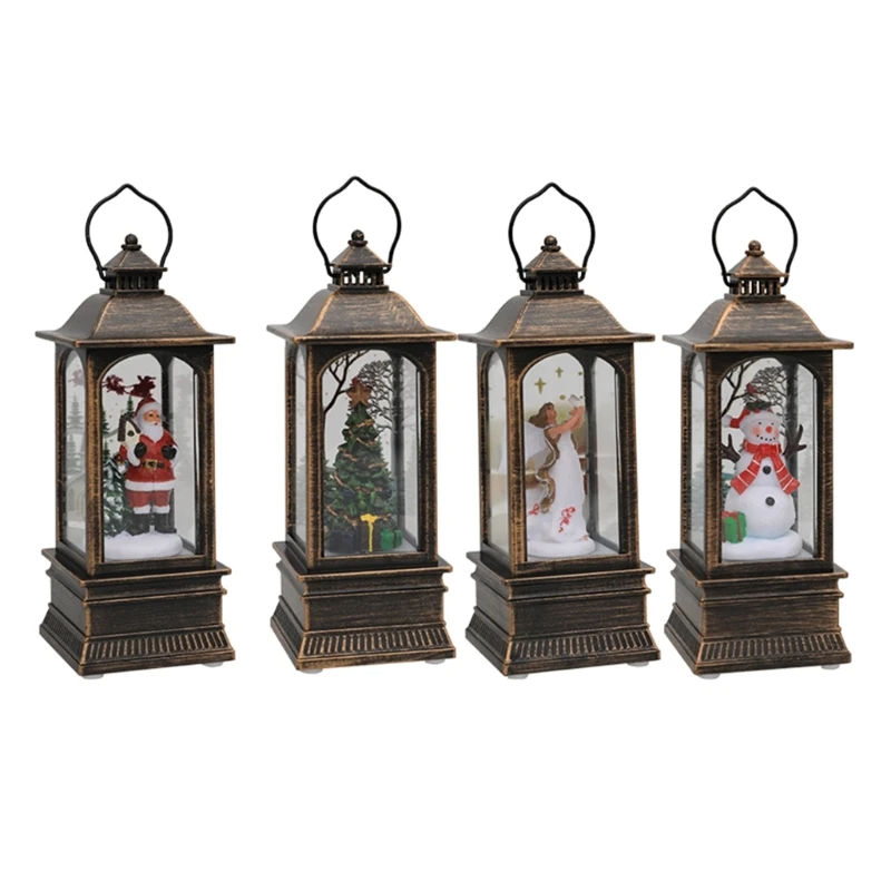 

Christmas Lantern Santa-Claus/Xmas Tree/Snowman/Angel Glittering Lantern Handheld LED Night Light Oil Lamp Home Decor