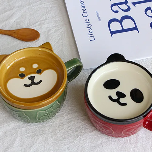 

Japanese Cute Mug Creative Ceramic Shiba Inu Panda Coffee Cup with Lid Home Couple Milk Breakfast Cup Water Cup