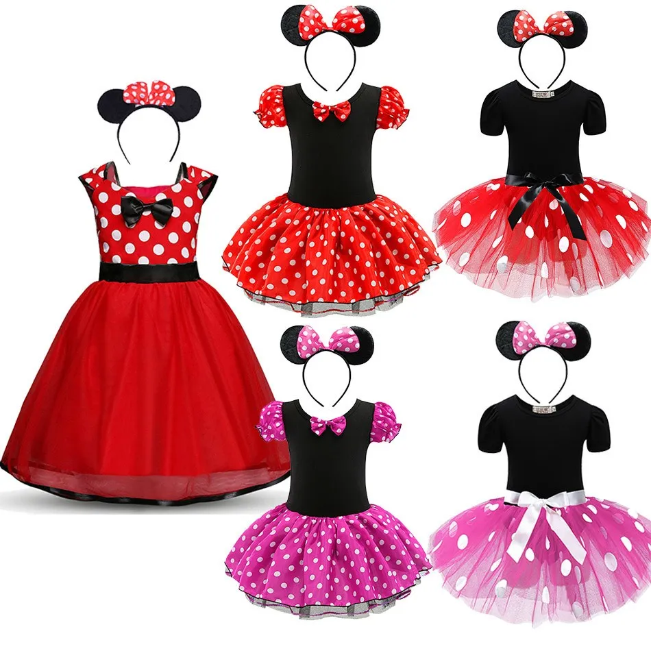 

1-6 Years Baby Girl Mickey Pettiskirt Children Summer Clothes Kids Minnie Polka Dot Dress Girls Birthday Party Christmas Costume