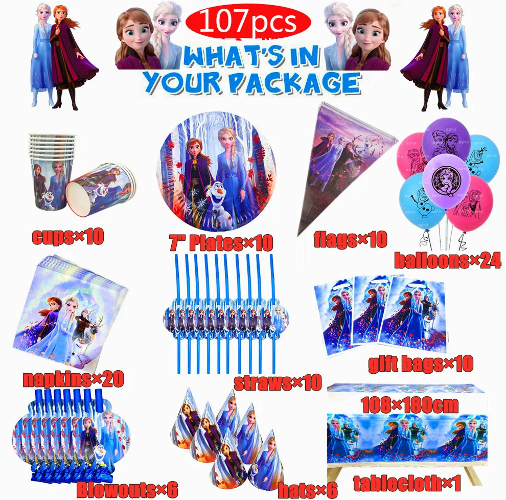 107 Pcs/Set Frozen 2 Princess Snow Queen Theme Happy Birthday Party Decor Kids Girls Party Supplies Decoration Tableware Set
107 Pcs/Set Frozen 2 Princess Snow Queen Theme Happy Birthday Party Decor Kids Girls Party Supplies Decoration Tableware Set