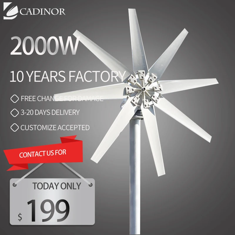 Horizontal Wind Turbine Generator 2000w 12v 24v 48v Windmills With MPPT Hybrid Controller For Home Use Yacht Farm
Horizontal Wind Turbine Generator 2000w 12v 24v 48v Windmills With MPPT Hybrid Controller For Home Use Yacht Farm