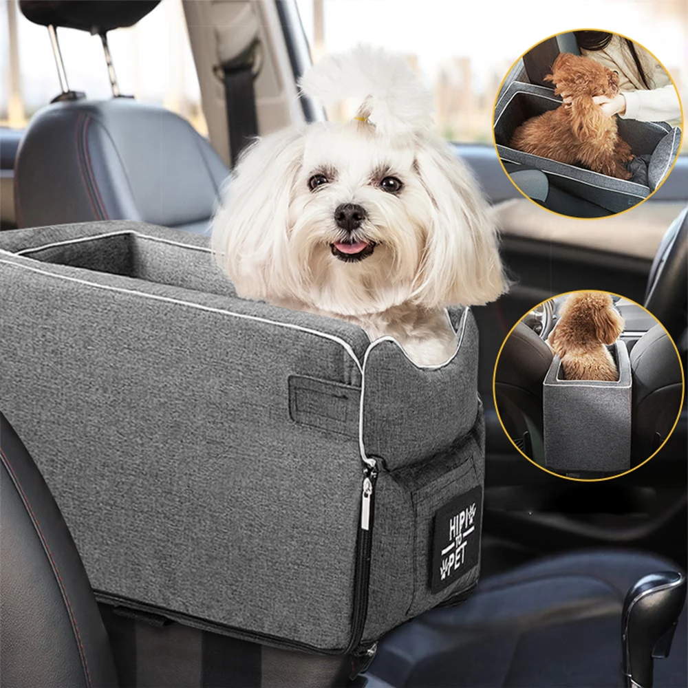 

VEITGO Dog Car Seat Portable Puppy Bed Safety Nonslip Central Control Kennel Kitten Armrest Box Booster for Small Dog Cat Travel