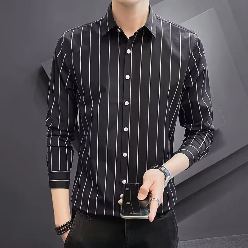 

2020 High quality Stripes Men's Shirts Fasion Business Casual Men Shirt Long Sleeve Street attire Gentleman Elegant Shirt Men