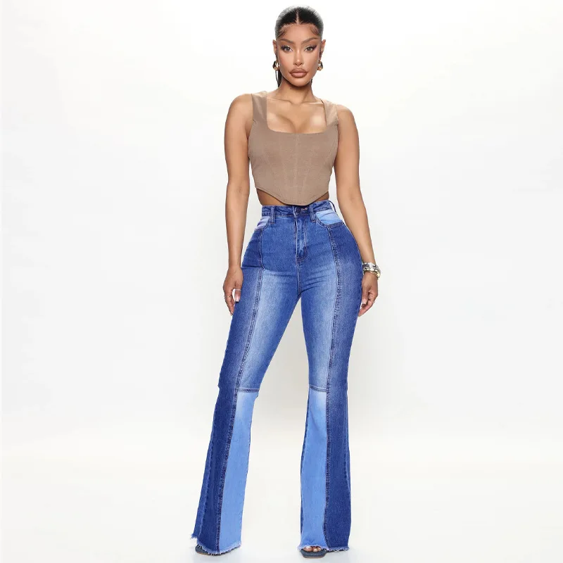 Elastic High Waisted Jeans Fashionable Dual Color Patchwork Flared Pants Buttocks Lifting Slim Fitting Pants Women's Sexy Style
Elastic High Waisted Jeans Fashionable Dual Color Patchwork Flared Pants Buttocks Lifting Slim Fitting Pants Women's Sexy Style