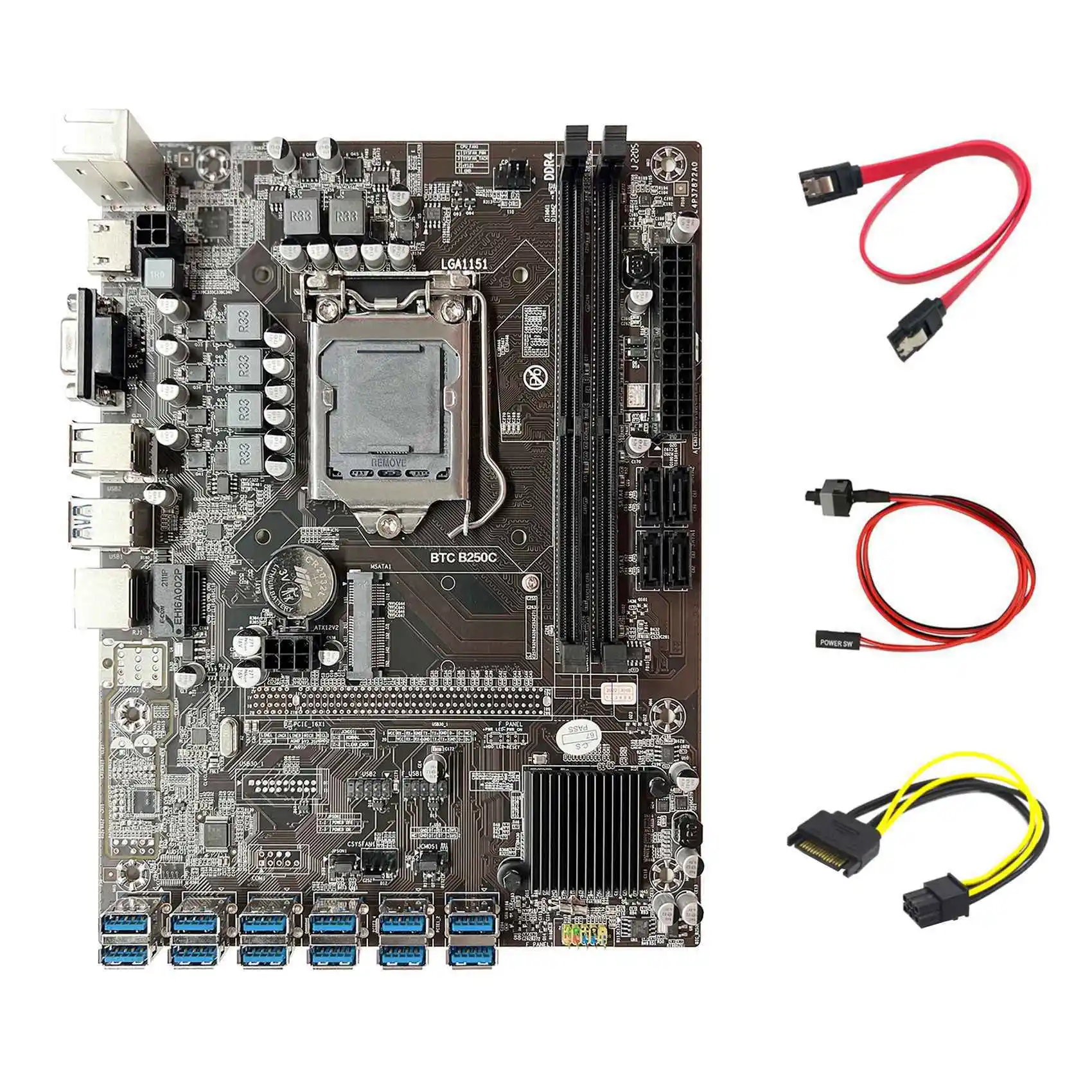 B250C ETH Miner Motherboard+SATA Cable+Switch Cable+SATA 15Pin to 6Pin Cable LGA1151 12XPCIE to USB3.0 GPU Slot
B250C ETH Miner Motherboard+SATA Cable+Switch Cable+SATA 15Pin to 6Pin Cable LGA1151 12XPCIE to USB3.0 GPU Slot