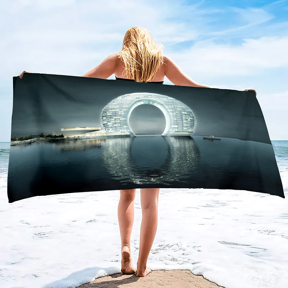 

Building Night View Microfiber Beach Towel Mat Quick Dry Absorbent Bath Towels Blanket Tapestry for Travel Swim Yoga Women Men