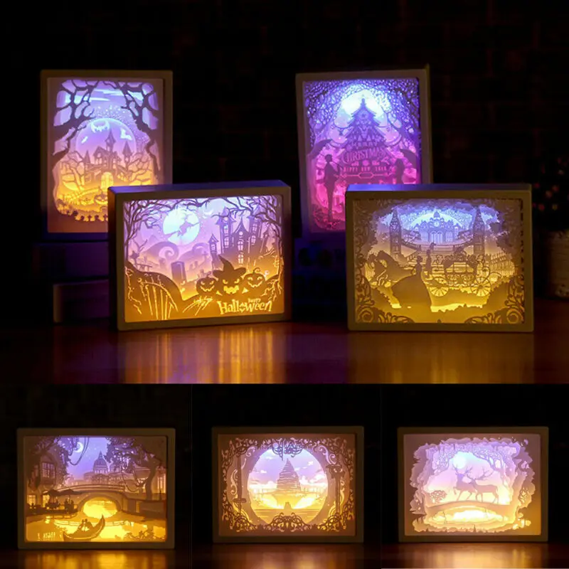 New Creative Simple 3D Paper Carving Night Light Lamp LED Gift Home Bedroom Art Christmas Halloween Carved Decor
New Creative Simple 3D Paper Carving Night Light Lamp LED Gift Home Bedroom Art Christmas Halloween Carved Decor