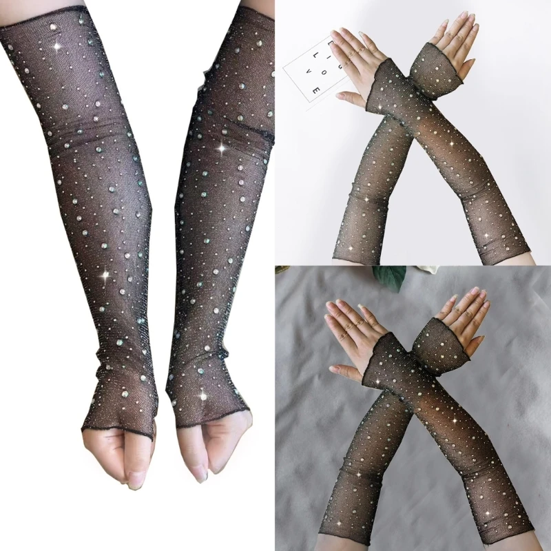 

Breathable Sleeve Covers 1Pair with Shimmering Rhinestones Accessories for Makeup Dance Parties and Club