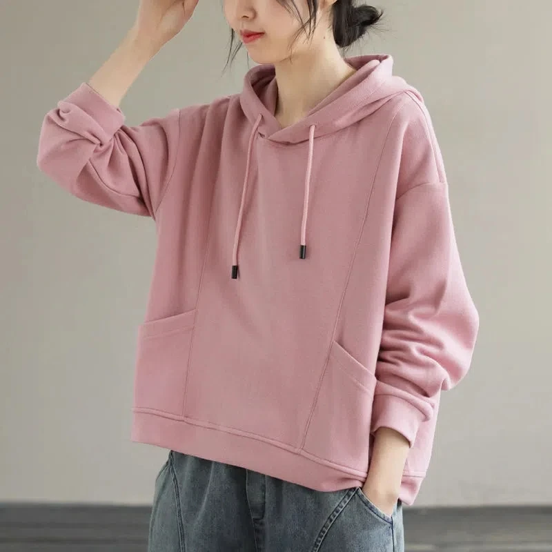 Yasuk Autumn Winter Retro Casual T-Shirts Women's Loose Button Hoodie Pullover Solid Sporty Solid Simple Cotton Soft Female
Yasuk Autumn Winter Retro Casual T-Shirts Women's Loose Button Hoodie Pullover Solid Sporty Solid Simple Cotton Soft Female