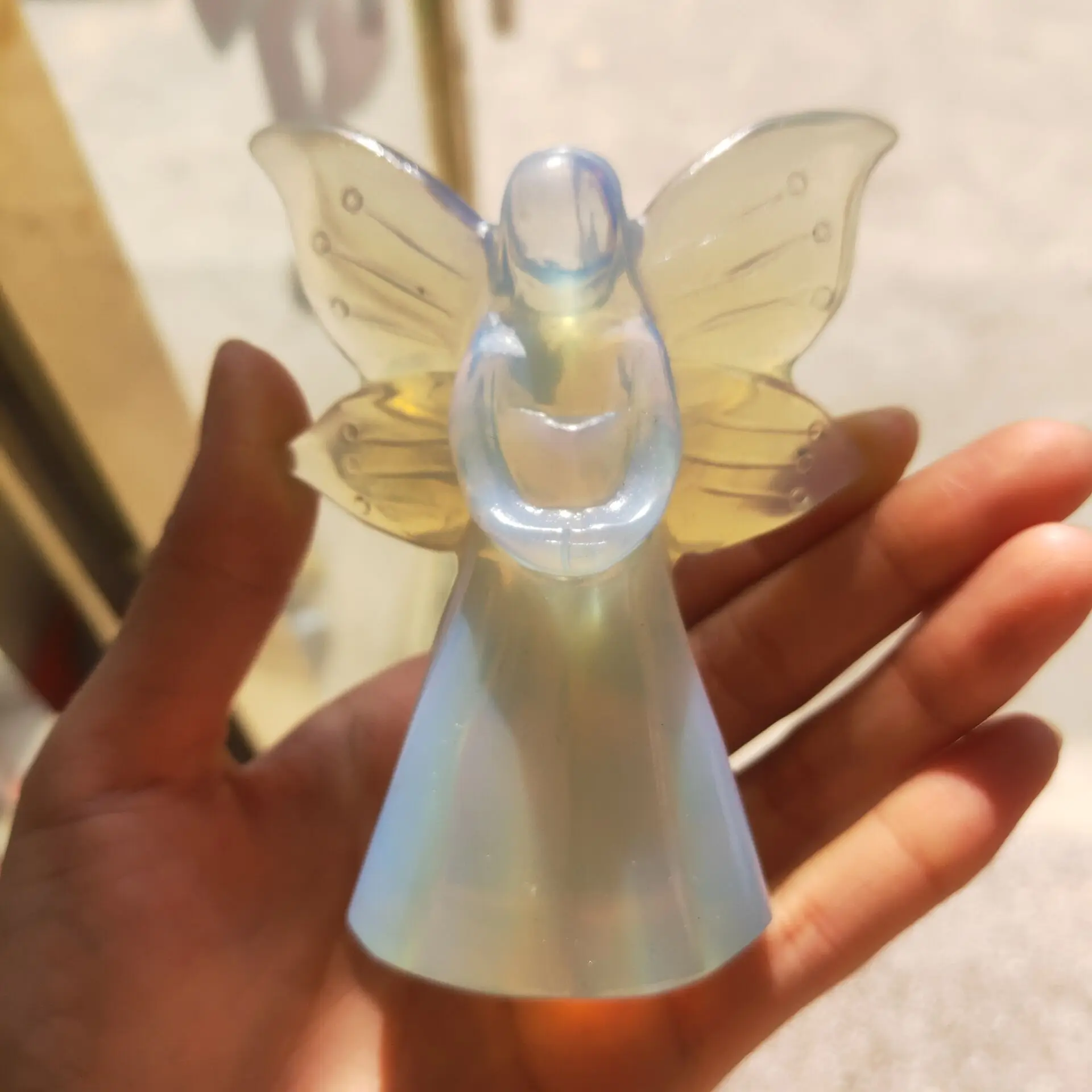 

110mm Natural Crystal White opal wings Angel Figurines Crystal geodes Home Decor Healing Meditation Rune Reiki Guardian Angel