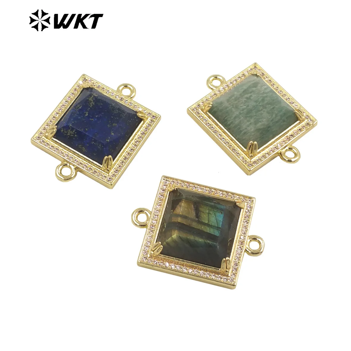 WT-C315 Amazing Micropave zircon setting square stone connectors 18k gold plated double loops amazonite charm findings
WT-C315 Amazing Micropave zircon setting square stone connectors 18k gold plated double loops amazonite charm findings