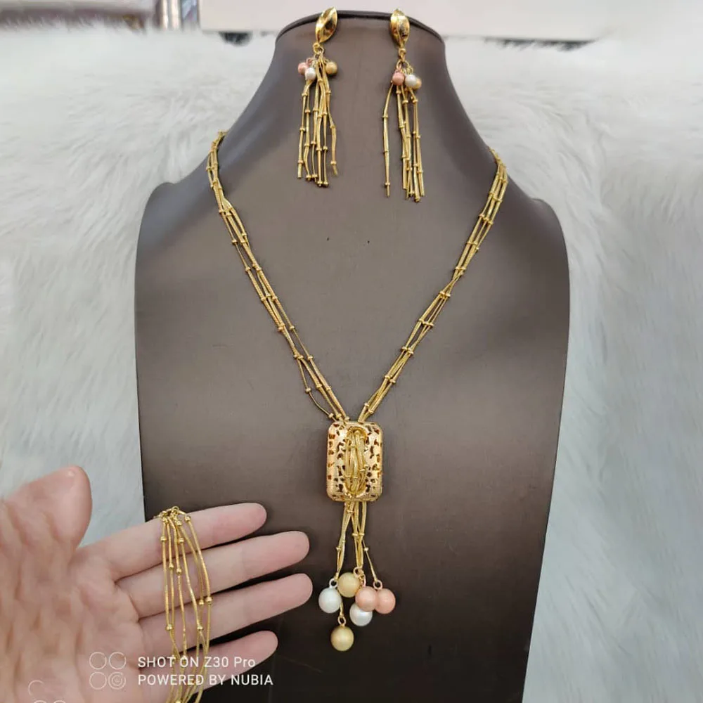 Dubai African Gold Color Jewelry Set Beads Pendant Long Necklace and Tassel Earrings 2Pcs Set for Weddings Bohemia Accessory
Dubai African Gold Color Jewelry Set Beads Pendant Long Necklace and Tassel Earrings 2Pcs Set for Weddings Bohemia Accessory
