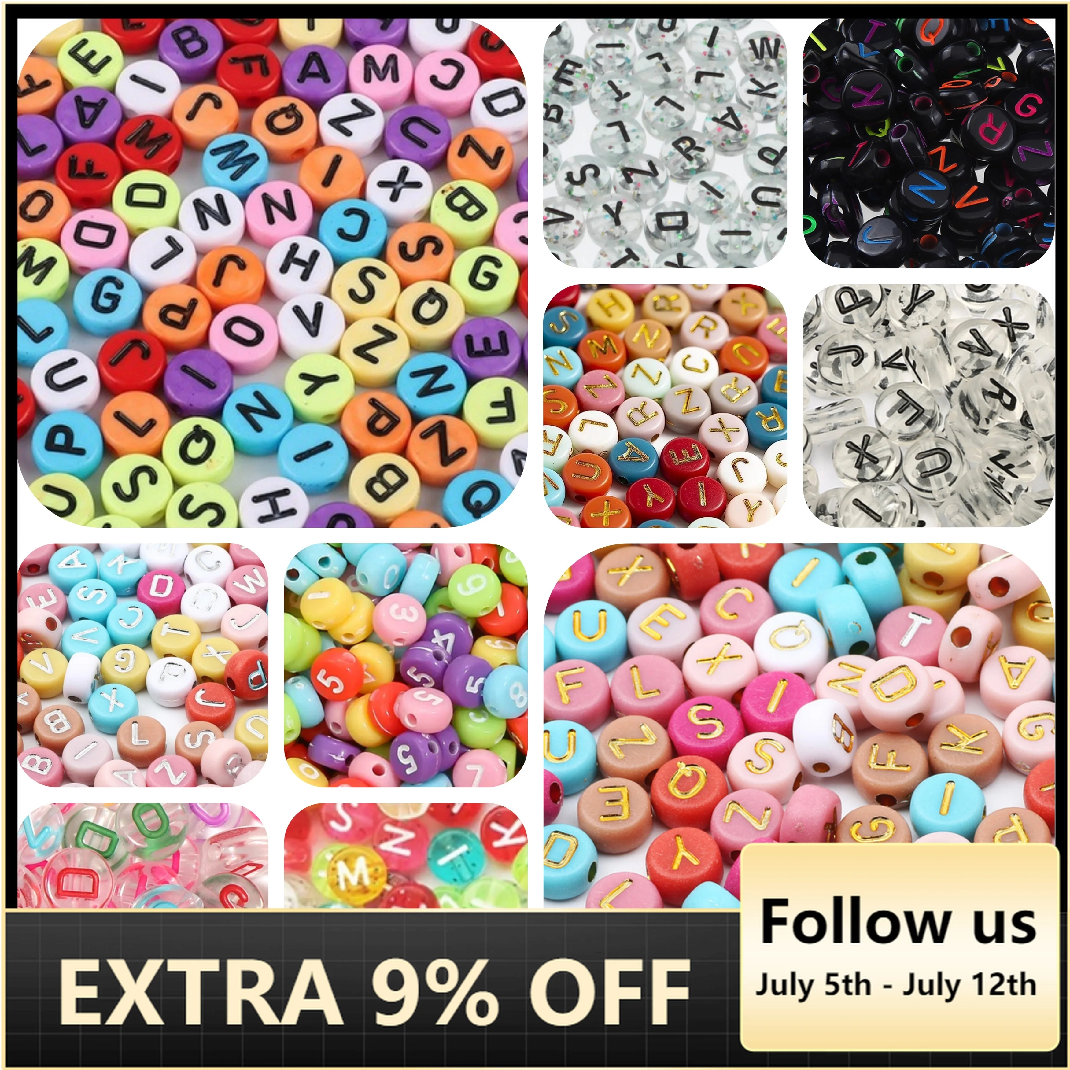 

50pcs Mixed Letter Acrylic Beads Round Flat Alphabet Spacer Beads For Jewelry Making Handmade Diy Charms Bracelet Necklace 7mm